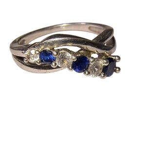 Blue and White Sapphire and Sterling Silver Graceful Curved Ring